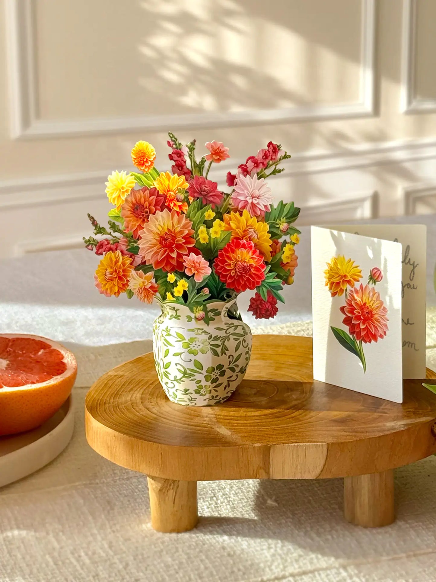Mini Flower Bouquet Popup Card - Dahlia Sunrise - Fresh Cut