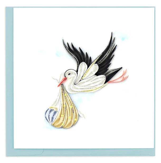 Quilling Card - Special Delivery Stork - handcrafted - Blank inside