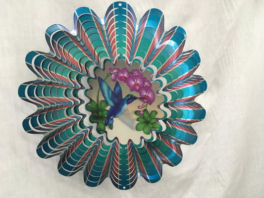 Hummingbird Blue Large - Animated Wind Spinner