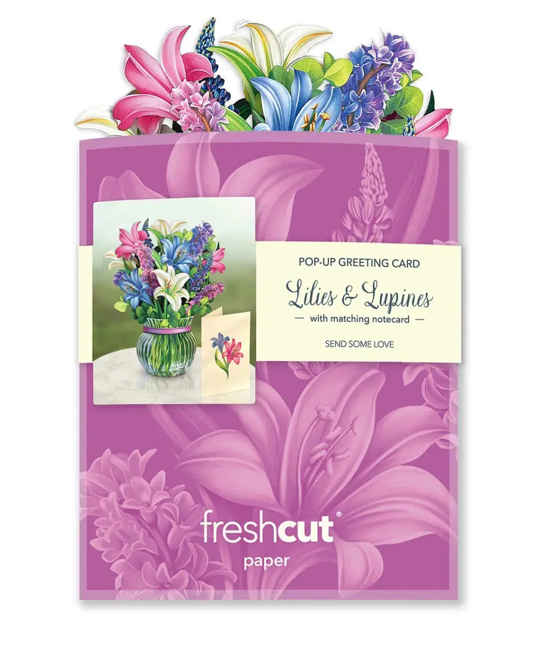 Mini Flower Bouquet Popup Card - Lilies & Lupones - Fresh Cut