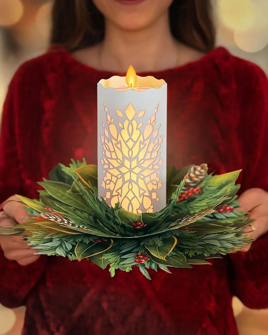 Light - Up Holiday Decor Popup Card - Holiday Candle - Fresh Cut