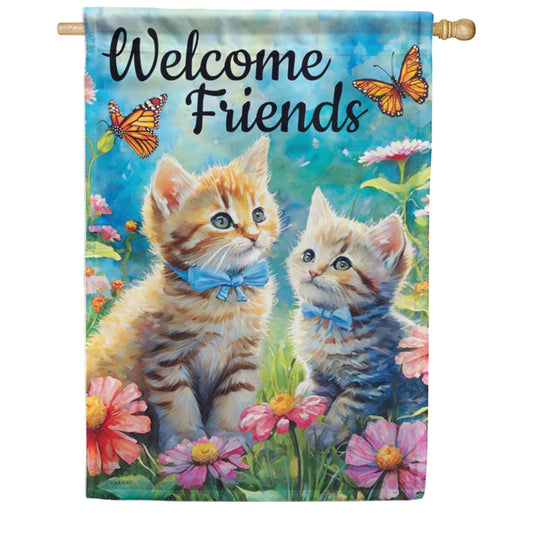 Cute Kittens - Welcome Friends - Garden Flag - 12.5" x 8"