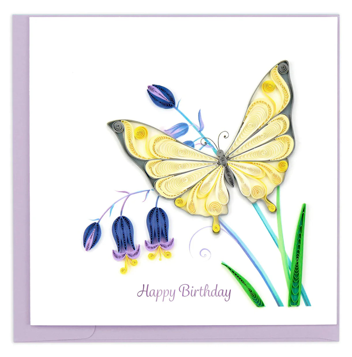 Quilling Card - Birthday Butterfly & Bluebells - handcrafted - Blank inside