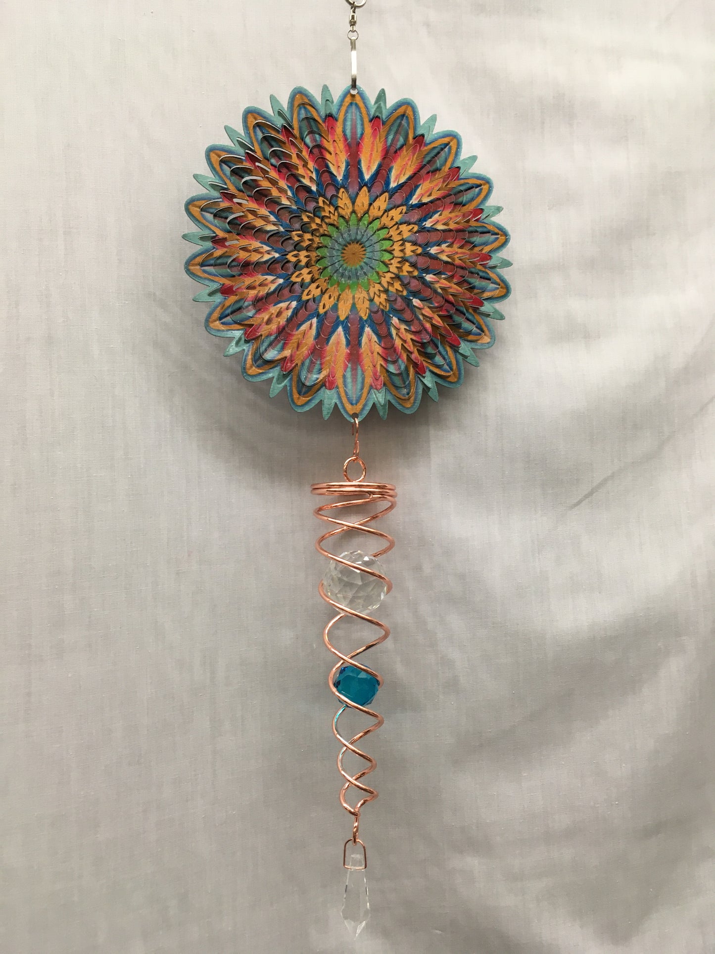 Spinner Set - Floral Multicolour Mandala Small Wind Spinner with Twister Spiral double crystal Tail