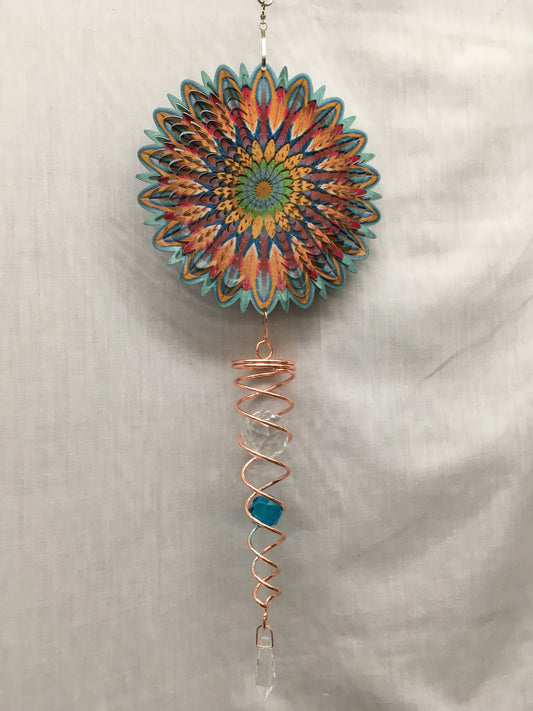 Spinner Set - Floral Multicolour Mandala Small Wind Spinner with Twister Spiral double crystal Tail