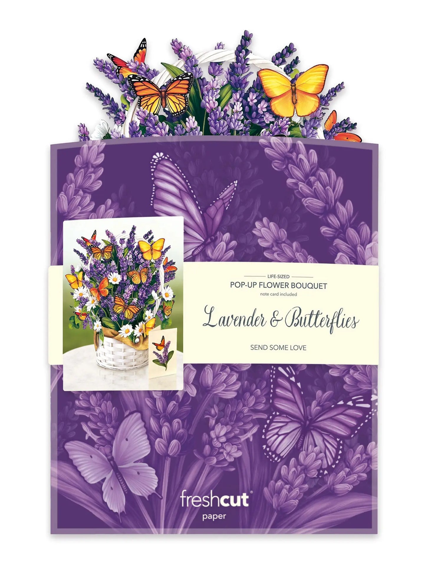 Flower Bouquet Popup Card - Lavender & Butterflies - Fresh Cut