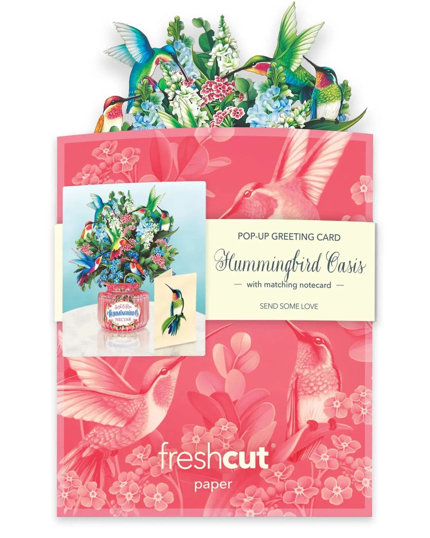 Mini Flower Bouquet Popup Card - Hummingbird Oasis - Fresh Cut
