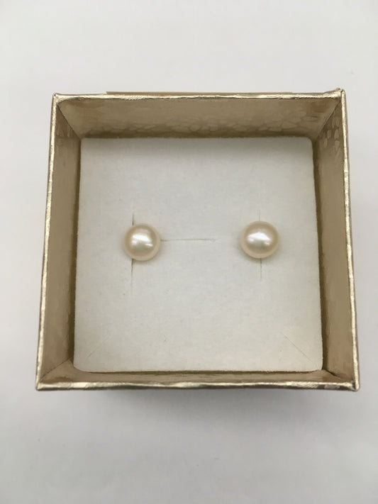 Freshwater Pearl Stud Earrings - Single Medium White Pearls