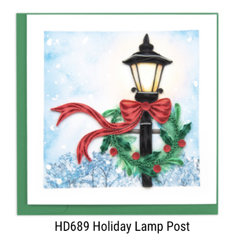 Quilling Card - Christmas - Holiday Lamp Post - handcrafted - Blank inside