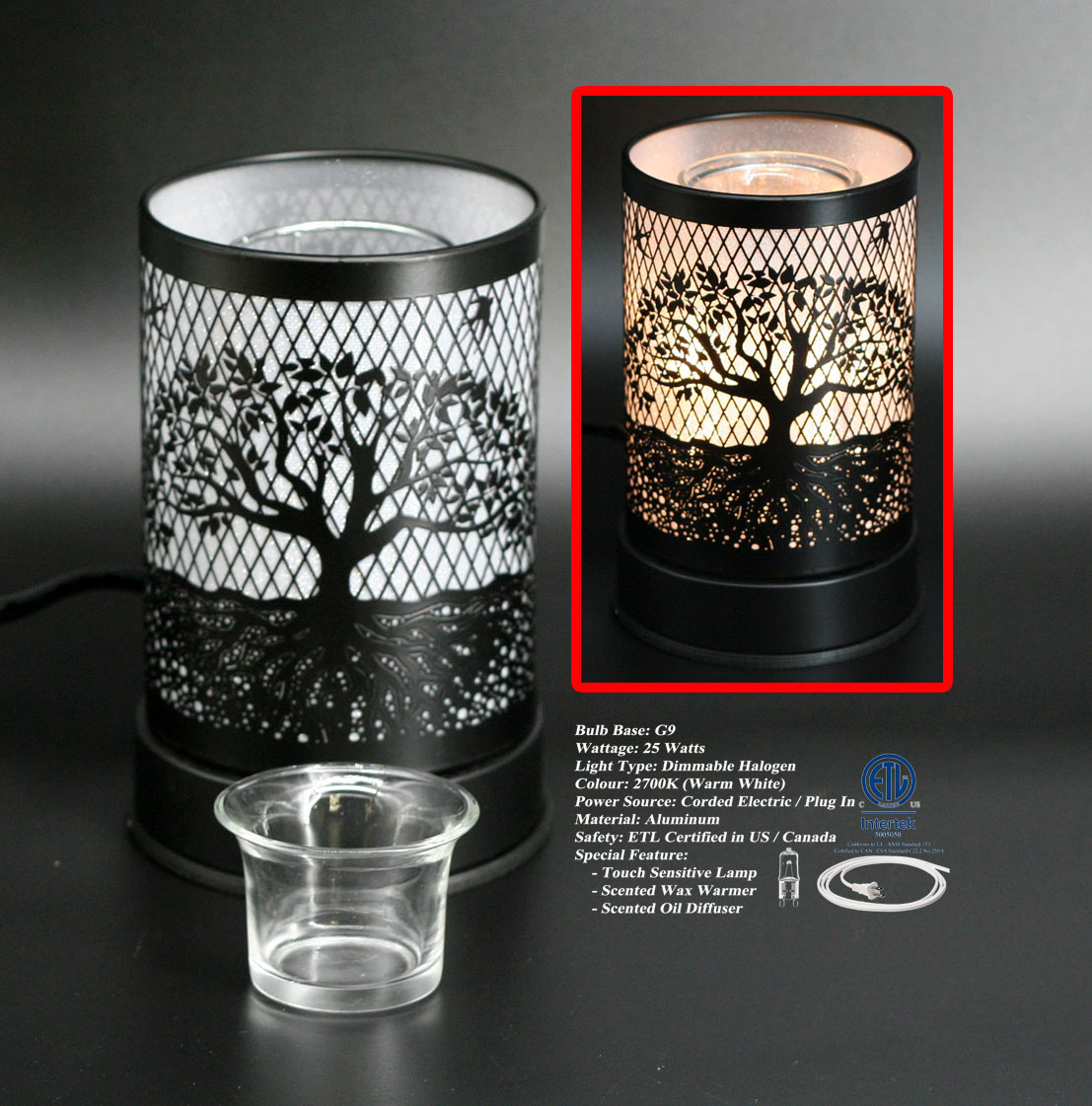 Touch Sensor Lamp - Black Tree of Life - Fragrance Warmer