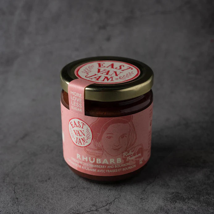 Ruby Bourbon Rhubarb Spread - 250 ml - Low Sugar - Handmade in BC Canada