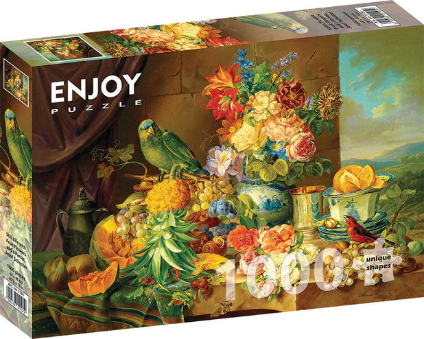 Schuster - Still Life with Fruit Flowers and a Parrot - 1000 Piece - Enjoy Puzzle