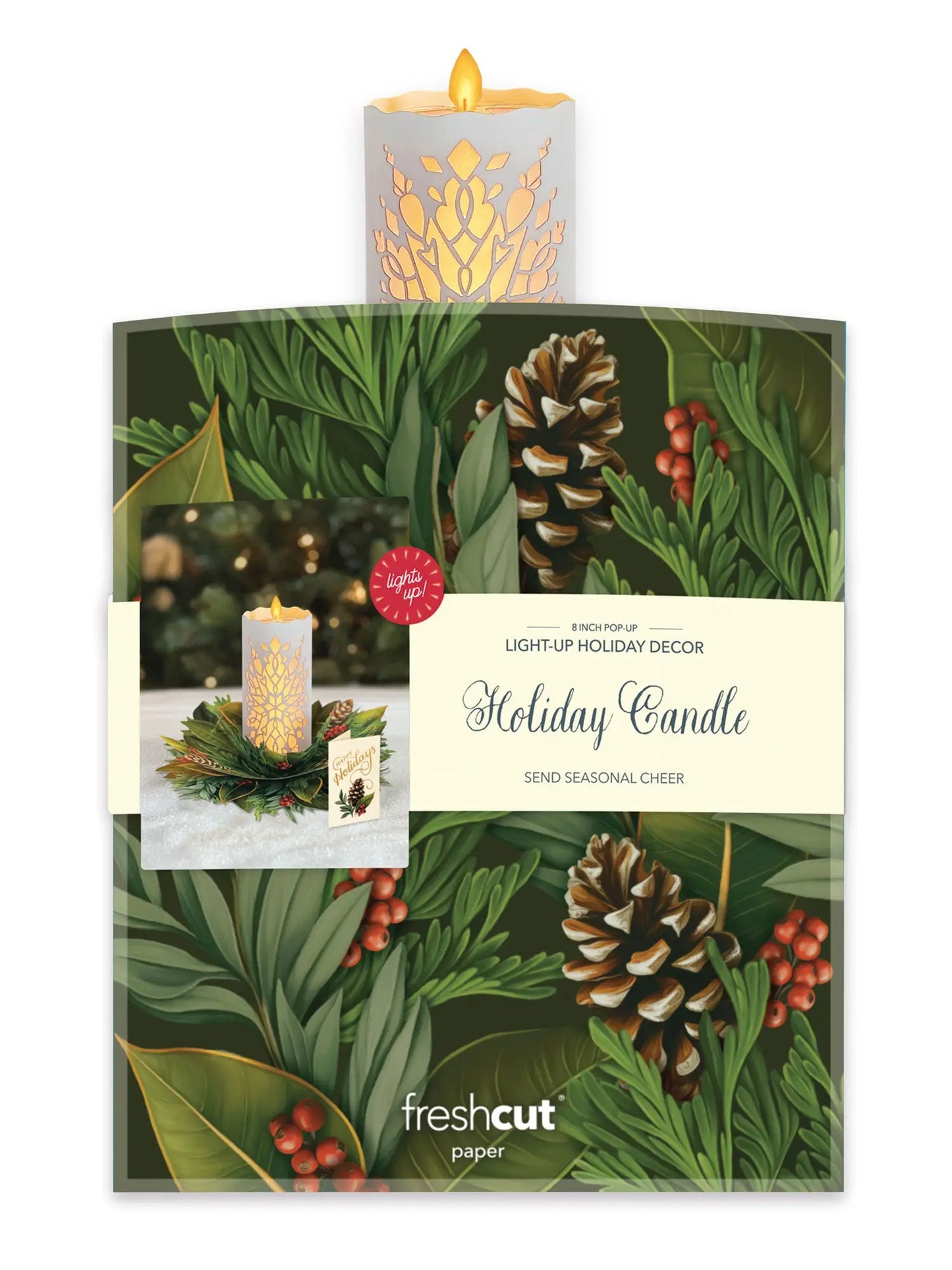 Light - Up Holiday Decor Popup Card - Holiday Candle - Fresh Cut