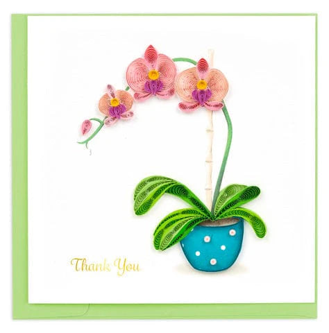 Quilling Card - Thank You Potted Orchid - handcrafted - Blank inside