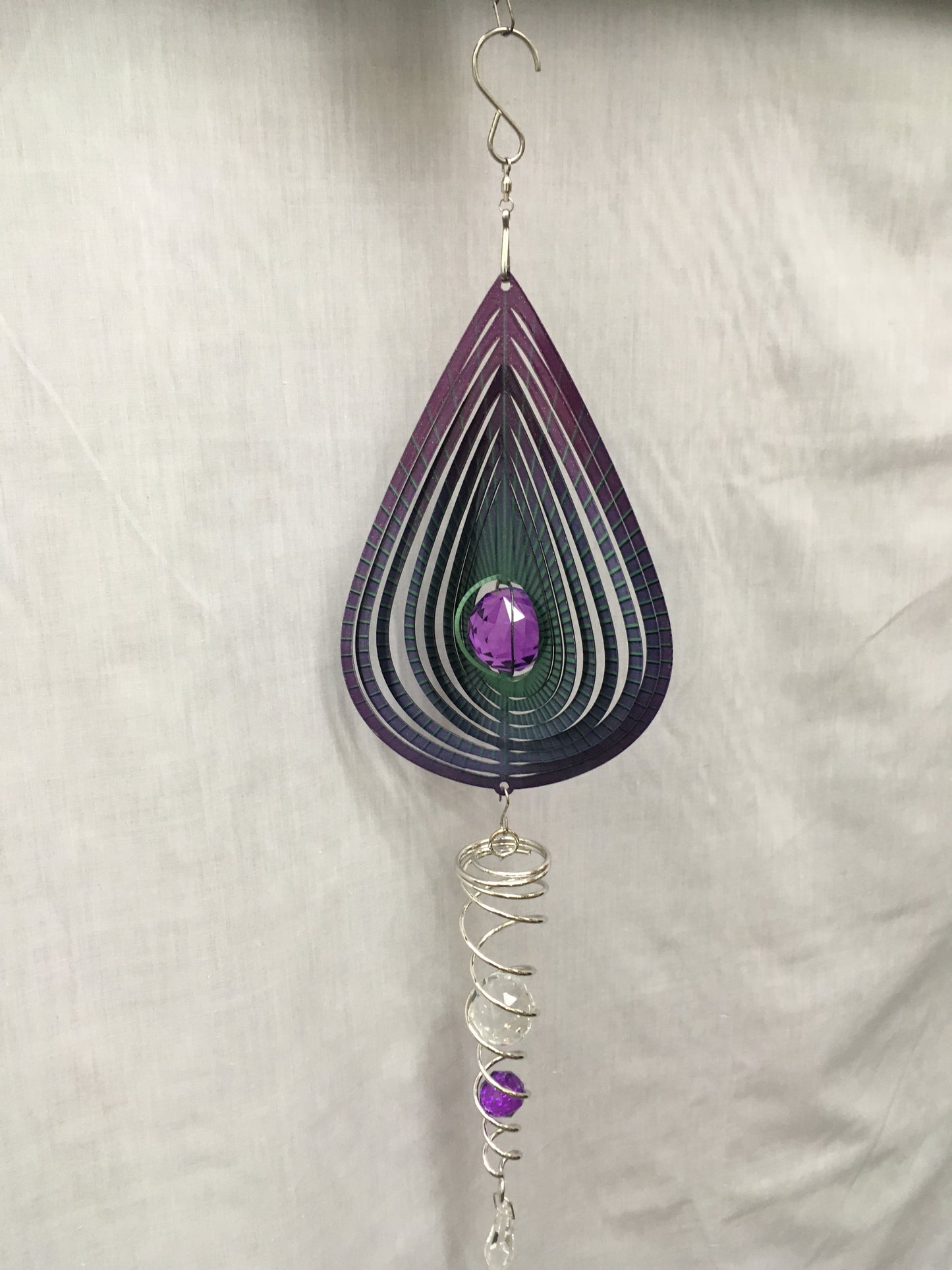 Spinner Set - Purple Teardrop Small Wind Spinner with Twister Spiral Tail double crystal Tail