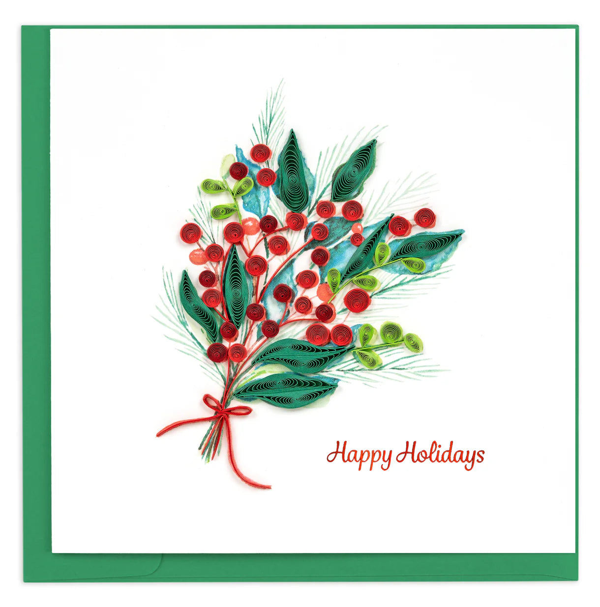 Quilling Card - Holly Berry Bunch - handcrafted - Blank inside