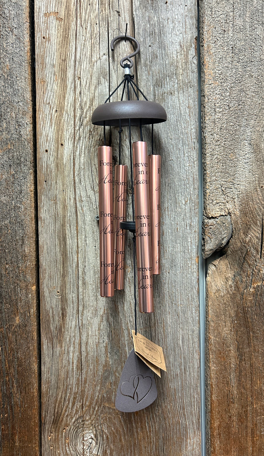 Wind Chime - 21" - Forever in Our Hearts - Rose Gold/Copper Coloured Tubes - 2 Hearts on Sail