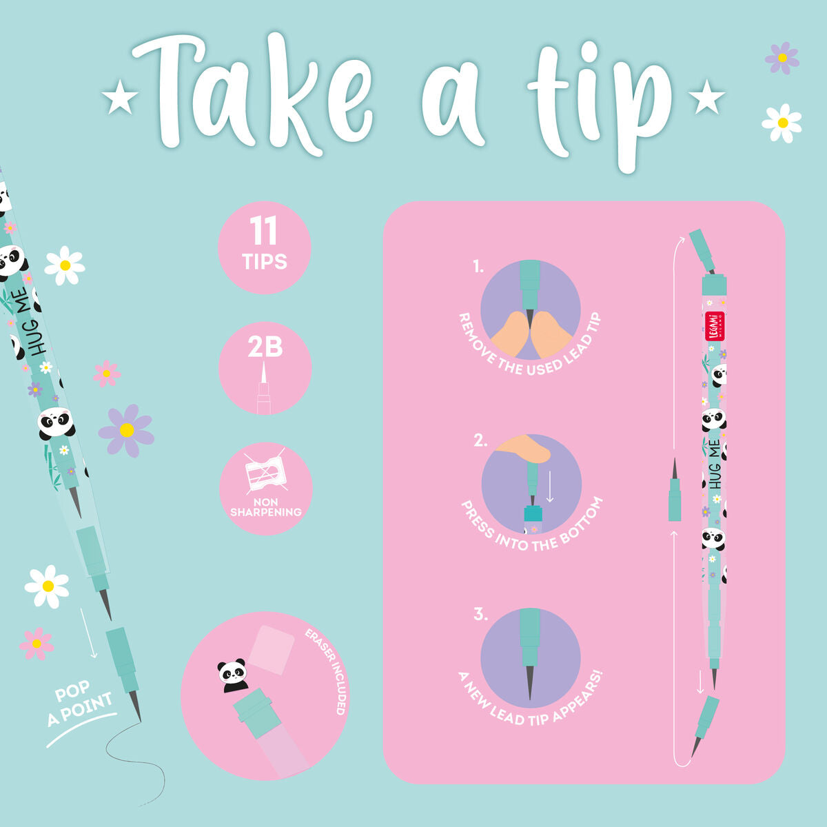 Take a Tip - Panda Stackable Pencil with Eraser - Legami