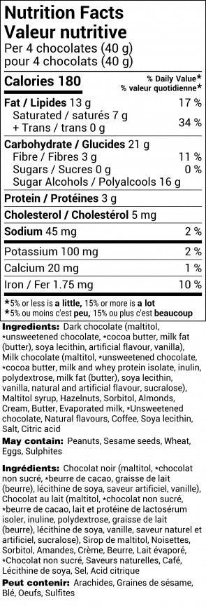 No Sugar Added Assortment - Box of Milk and Dark Chocolates - 94g - Rogers Chocolates