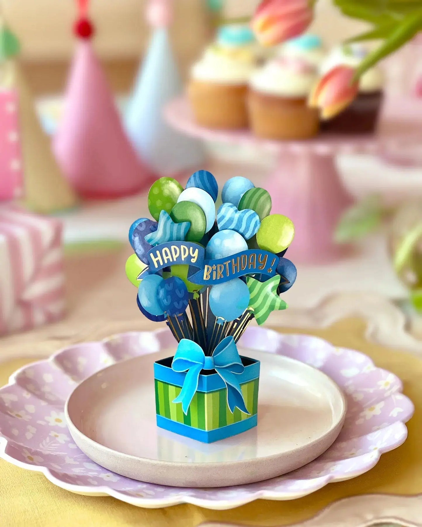 Mini Birthday Balloons Popup Card - Blue - Fresh Cut