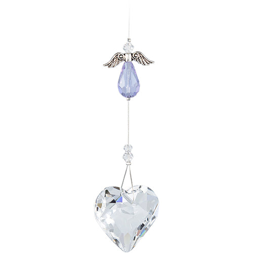 Guardian Angel Heart - Lilac Angel with Clear Crystal Heart - Crystal Suncatcher - Canadian Handmade Rainbow Maker