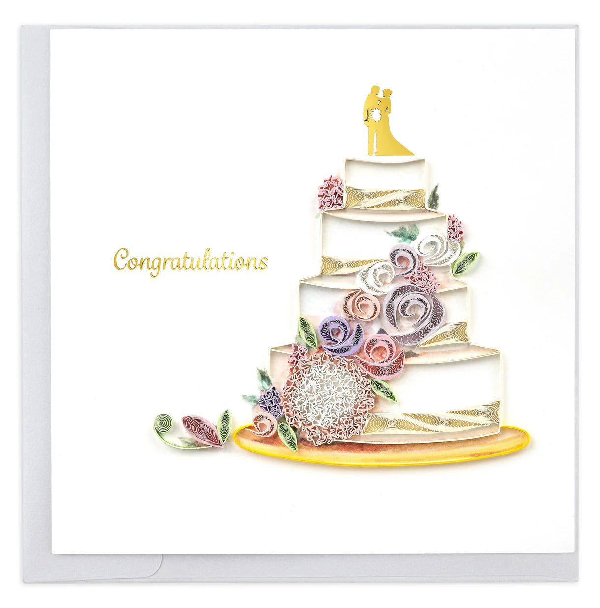 Quilling Card - Floral Wedding Cake - handcrafted - Blank inside