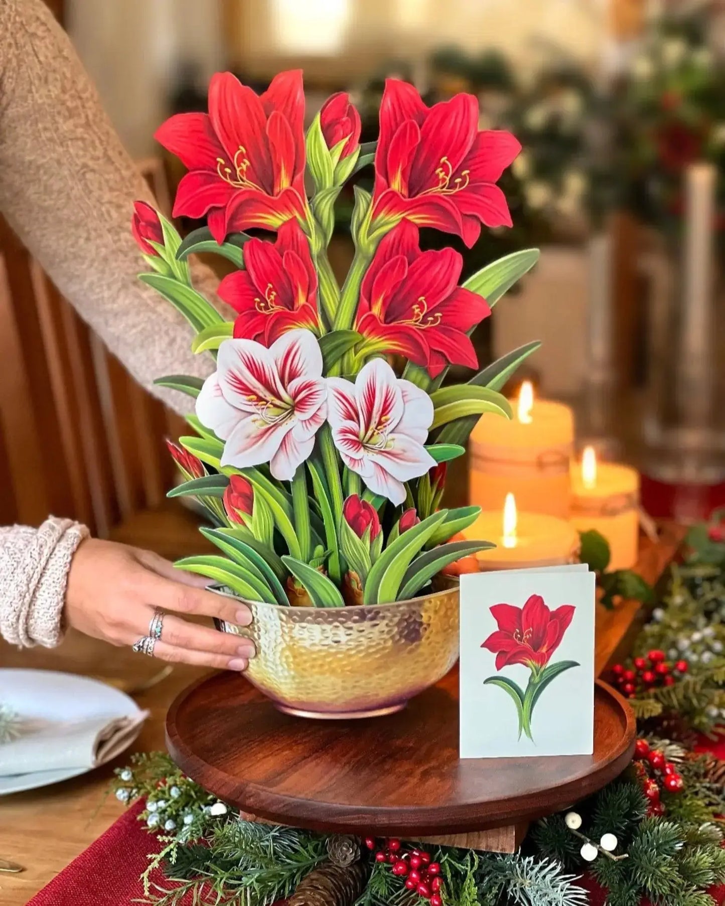 Flower Bouquet Popup Card - Scarlet Amaryllis - Fresh Cut