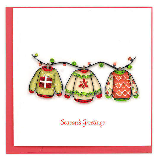 Quilling Card - Holiday Sweaters - handcrafted - Blank inside